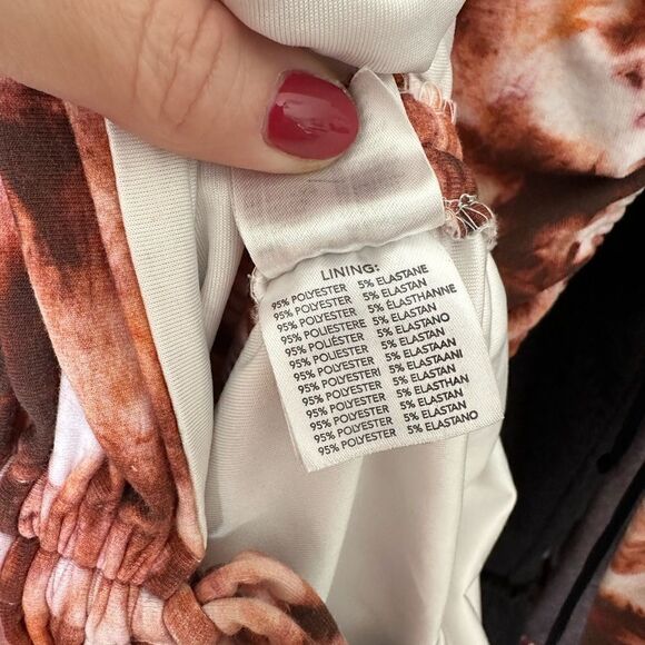 Tiger Mist Riri Brown & Rust Red Print Bodycon Long Sleeved Ruched Dress - Picture 7 of 9